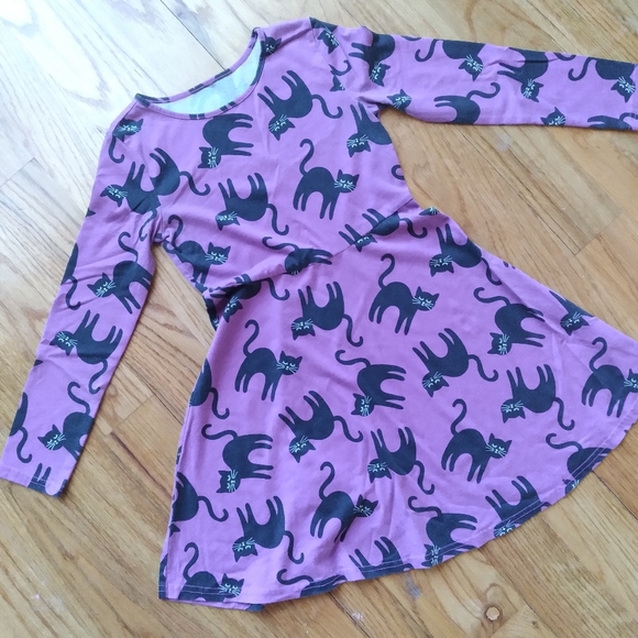 The Children's Place Other - #708 Girls Children's Place Purple Dress Black Cat Long sleeve Circle Skirt